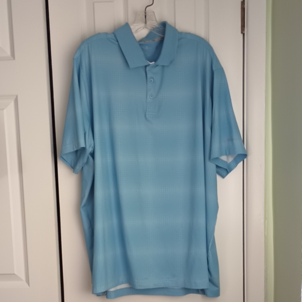 Walter Hagen Sky Blue Check Pattern Polo Golf Sz XXL Performance Henley Casual